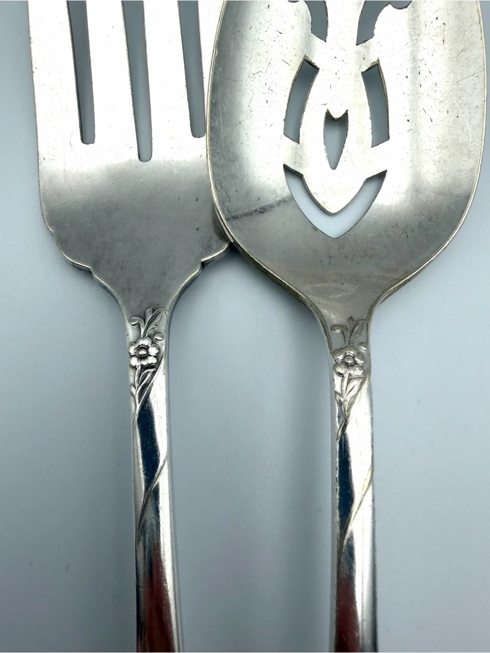 Vintage Community Silverplate Floral Serving Spoon & Fork 8.5”